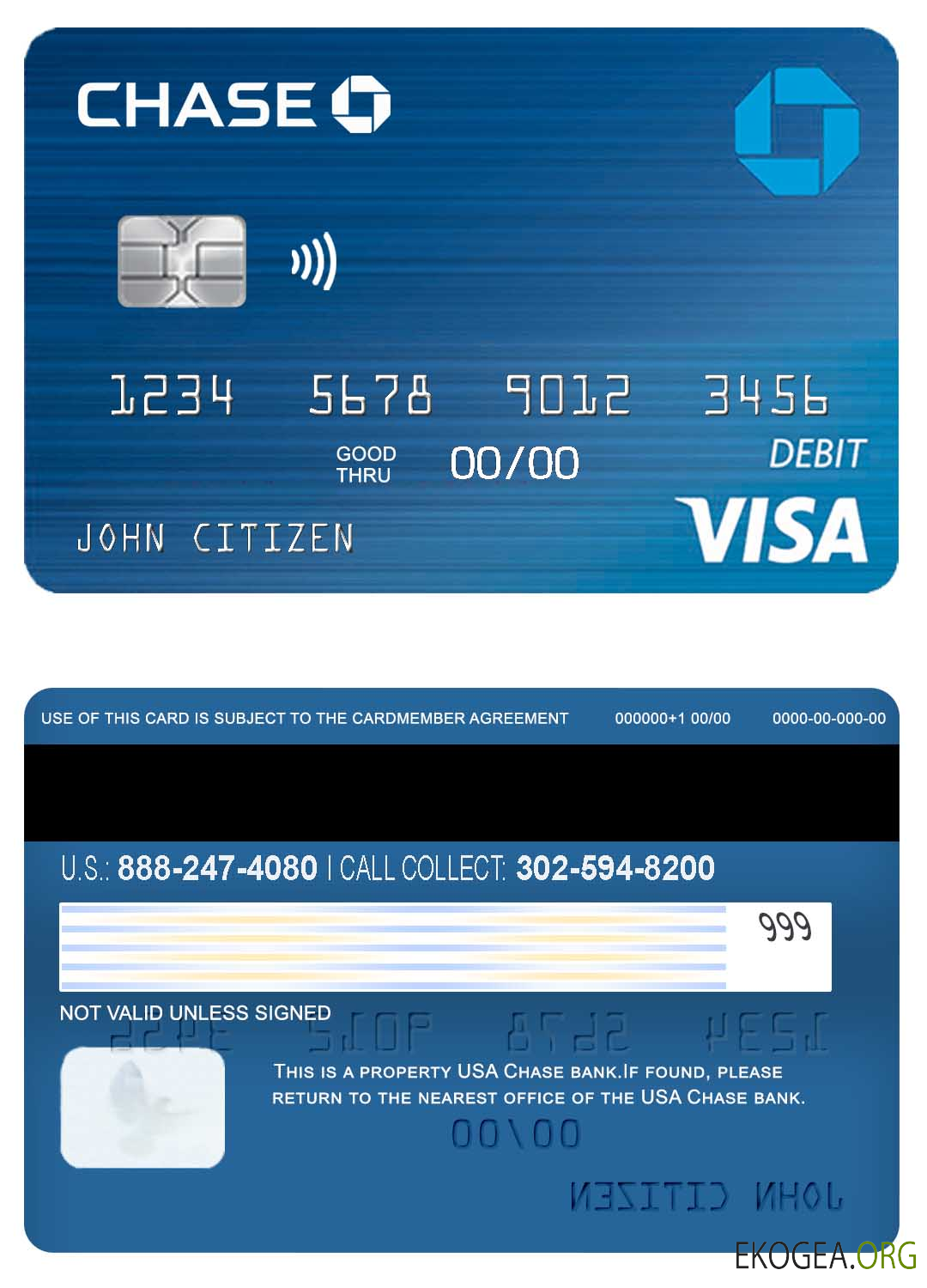 Carte de débit visa USA Chase Bank 2